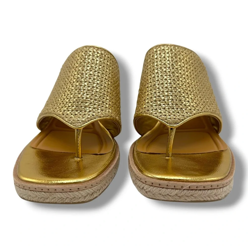 Sarto by Franco Sarto Ferrara2 Gold‎ Metallic Espadrille Block Heel Sandals 8.5M